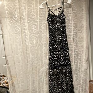 Aztec print lace overlay maxi dress